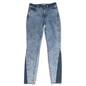 GUESS Acid Wash Two Tone 1981 Skinny Blue Denim Jeans Sz 28 Mid Rise Fray Ankle